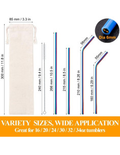 Popotes Reutilizables de Acero Inoxidable Lazycorner 16 Pcs 2