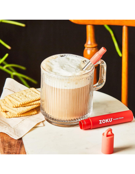 Popote Metálico Reutilizable ZOKU con Estuche Rojo 10-23 cm