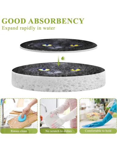 3 Esponjas de Fregar Gato Negro Jihqo 9x6.5 cm Antirayaduras