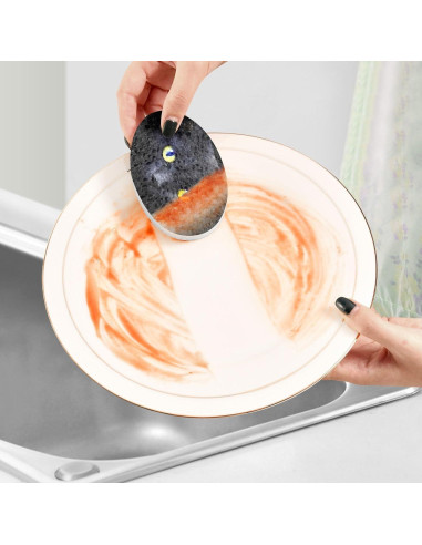 3 Esponjas de Fregar Gato Negro Jihqo 9x6.5 cm Antirayaduras