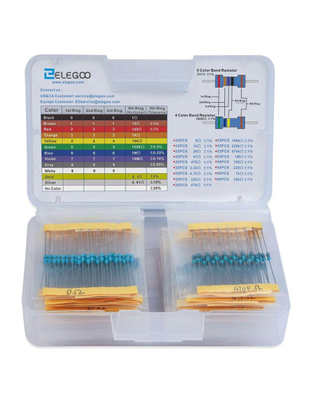 Kit de Resistencias ELEGOO 17 Valores 0-1M Ohm 525 Piezas