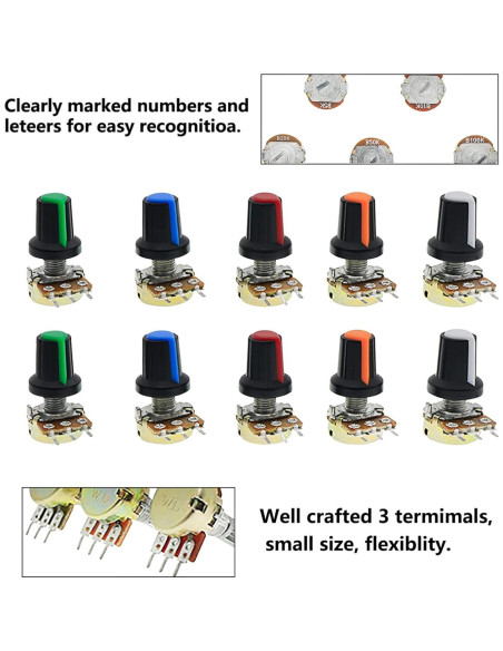 Kit de Potenciómetros Lineales Zovfam 105 Piezas 1K-100K Ohm Kit de Potenciómetros Lineales Zovfam 105 Piezas 1K-100K Ohm