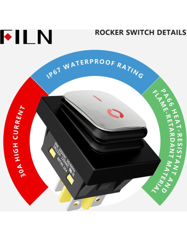 Interruptor de Palanca FILN KCD4 DPST 30A IP67 Rojo 110-220V