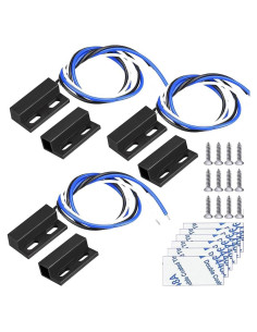 3 Juegos Interruptores Magnéticos Negro NO/NC 30cm para Alarma