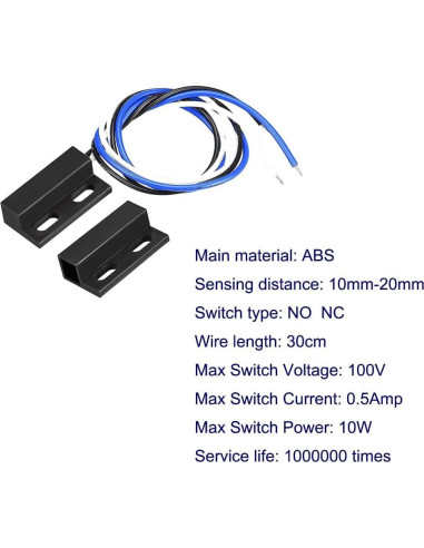 3 Juegos Interruptores Magnéticos Negro NO/NC 30cm para Alarma