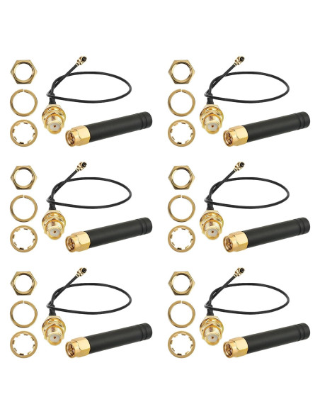 6 Antenas LoRa 915MHz 2dBi U.FL a SMA Meshnology
