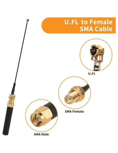 6 Antenas LoRa 915MHz 2dBi U.FL a SMA Meshnology
