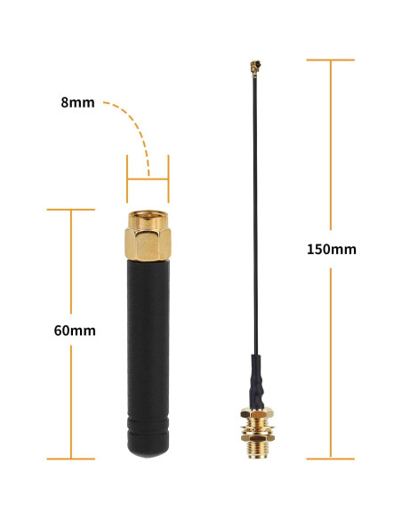 6 Antenas LoRa 915MHz 2dBi U.FL a SMA Meshnology