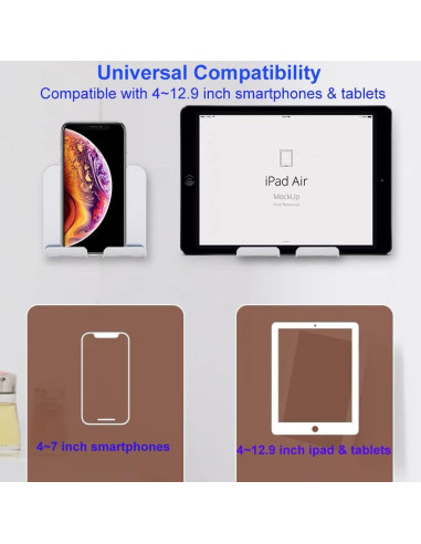 Soporte de teléfono y tableta OOLYCIO autoadhesivo blanco