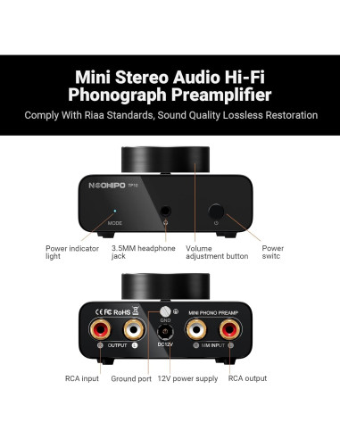 NEOHIPO TP10 Preamplificador de Phono para Tocadiscos Hi-Fi