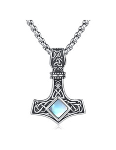 Collar Martillo Mjolnir de Plata Esterlina 925 con Piedra Luna