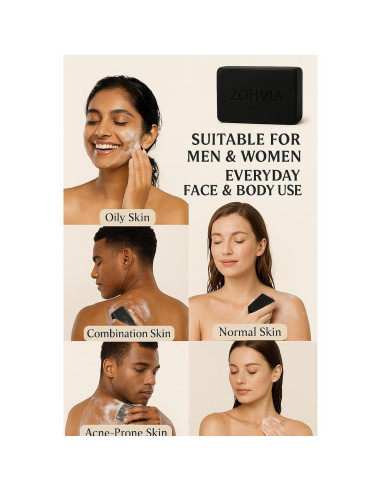 Jabón Natural de Carbón Activado Zohvia 125g - Limpiador Facial y Corporal