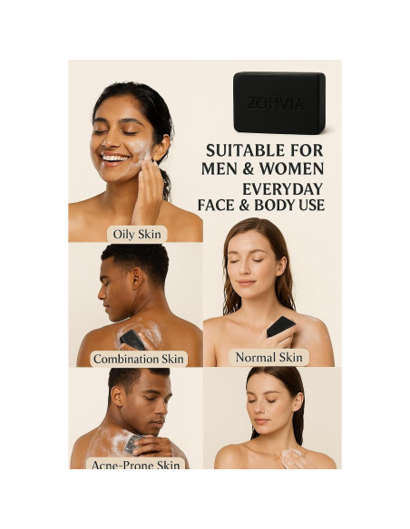 Jabón Natural de Carbón Activado Zohvia 125g - Limpiador Facial y Corporal