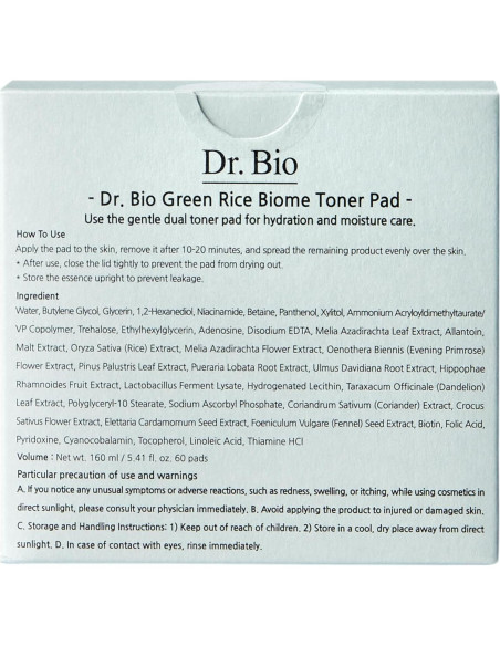 Tampón Tónico de Arroz Verde Dr. Bio 156.5g - Exfoliante Vegano