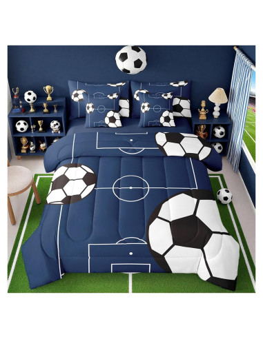 Conjunto de Ropa de Cama Feelyou Fútbol Completo 7 Piezas