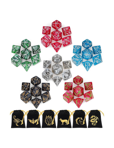 Conjunto de Dados Poliedricos CiaraQ 42pcs con 6 Bolsas D&D