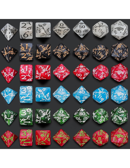 Conjunto de Dados Poliedricos CiaraQ 42pcs con 6 Bolsas D&D