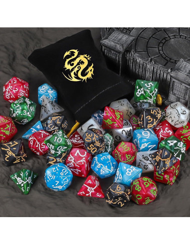 Conjunto de Dados Poliedricos CiaraQ 42pcs con 6 Bolsas D&D