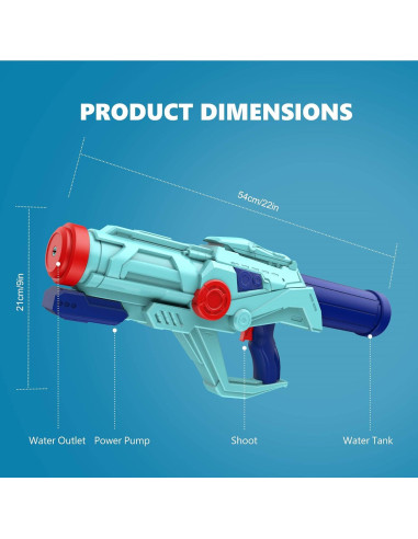 4 PCS Pistolas de Agua Ancesfun - Gran Tamaño 54 cm - Alta Capacidad