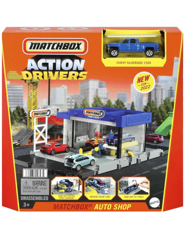 Juego de Taller de Autos Matchbox con Chevy Silverado y Figuras