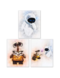 Conjunto de 3 Impresiones Wall-E Eve Acuarela 20x25 cm
