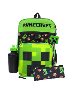 Conjunto Mochila Escolar Minecraft Creeper 5 Piezas Niños