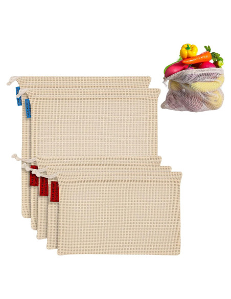 Paquete de 5 Bolsas Reutilizables de Malla Zyghjort - Ecológicas