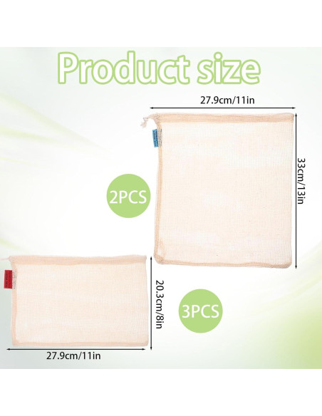 Paquete de 5 Bolsas Reutilizables de Malla Zyghjort - Ecológicas