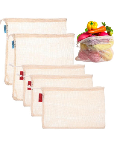 Paquete de 5 Bolsas Reutilizables de Malla Zyghjort - Ecológicas