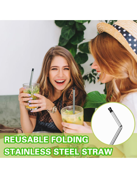 Popote Plegable Reutilizable AACGIN con Caja de Almacenamiento Negro