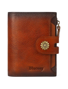 Billetera de Cuero para Mujeres Blucoay Marrón RFID Compacta