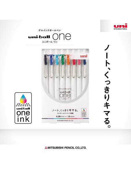 Bolígrafo de Tinta Gel Uni-Ball One 0.38mm Set 8 Colores