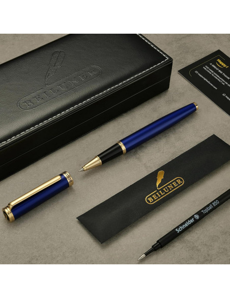 Bolígrafo de lujo BEILUNER azul y oro 24K recarga Schneider