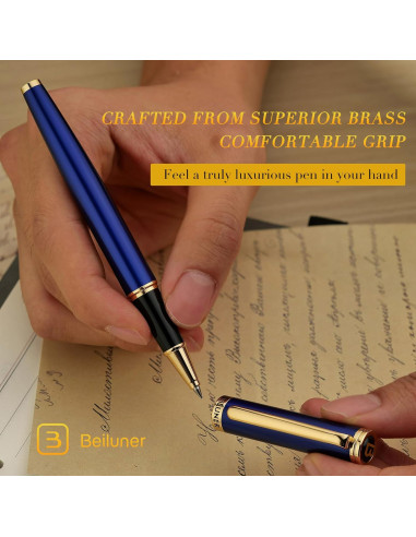 Bolígrafo de lujo BEILUNER azul y oro 24K recarga Schneider