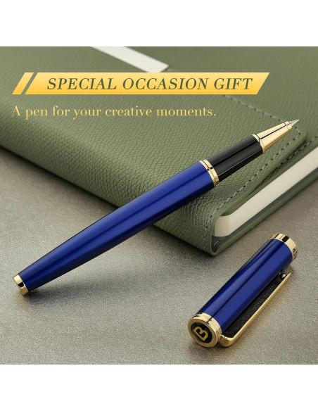 Bolígrafo de lujo BEILUNER azul y oro 24K recarga Schneider