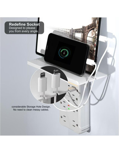 Extensor de Enchufe con Estante y Luz Nocturna Shiningwell