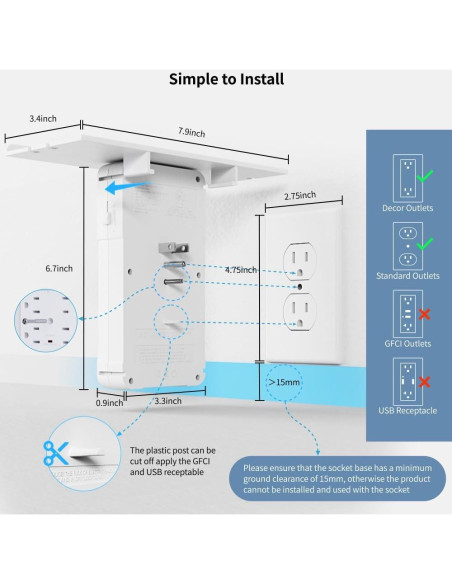 Extensor de Enchufe con Estante y Luz Nocturna Shiningwell