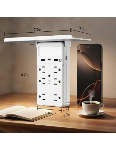 Extensor de Enchufe con Estante y Luz Nocturna Shiningwell