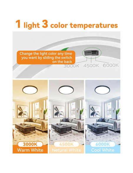 4 Lámparas de Techo LED Empotradas Slochi 24W 5000K Negra