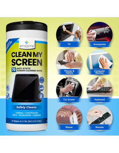 Toallitas de Limpieza Antiestáticas Enspire 70 Unidades 15.24x17.78cm