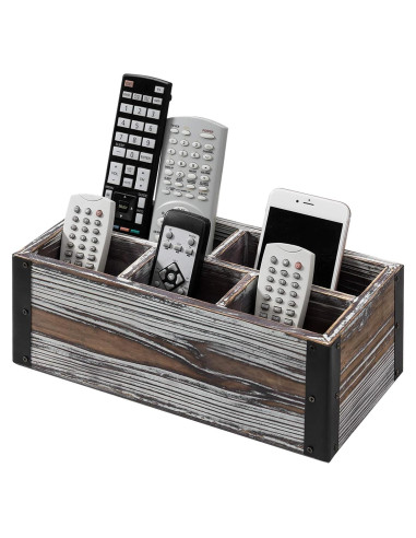 Soporte Organizador de Control Remoto MyGift Madera Rústica 5 Compartimentos