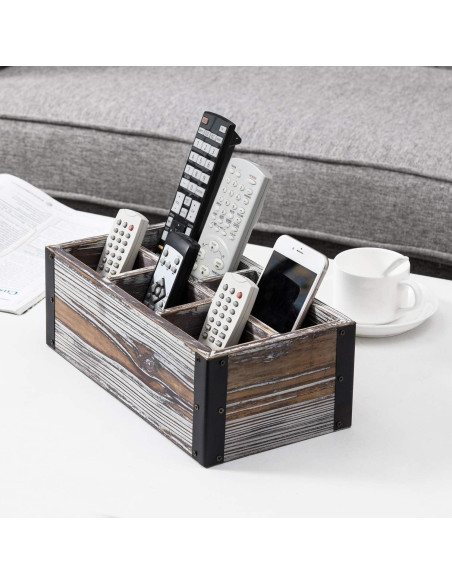 Soporte Organizador de Control Remoto MyGift Madera Rústica 5 Compartimentos