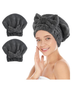 Gorro de Microfibra Grande SUNLAND para Secado de Cabello 34x28cm Gris