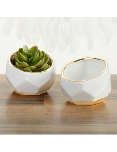Macetas Cerámicas Geométricas Kate Aspen - Juego de 3 Blancas 2