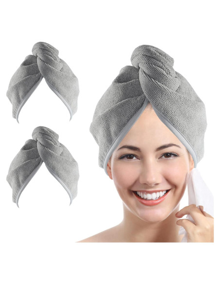 Toalla de Microfibra para Cabello YoulerTex - Paquete de 2 Gris - 25.4x66 cm
