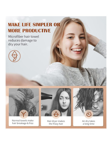 Toalla de Microfibra para Cabello POPCHOSE - Secado Rápido 3 Pzs