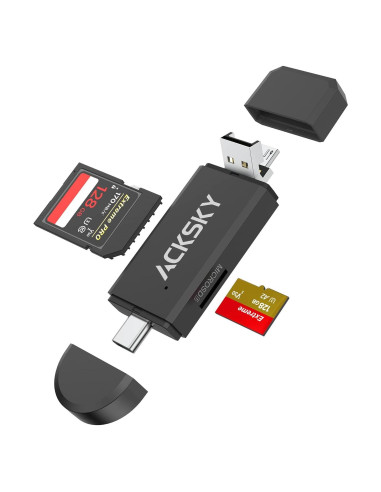 Lector de Tarjetas SD 3-en-1 ACKSKY USB-C/USB-A/Micro USB