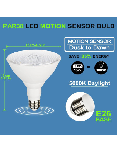 Bombillas LED de Inundación CICINY PAR38 15W con Sensor Movimiento