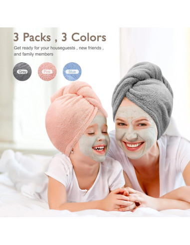 Toalla de Microfibra BEoffer para Cabello - 3 Turbantes Secado Rápido