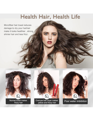 Toalla de Microfibra BEoffer para Cabello - 3 Turbantes Secado Rápido